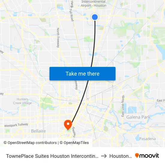 TownePlace Suites Houston Intercontinental Airport to Houston Zoo map