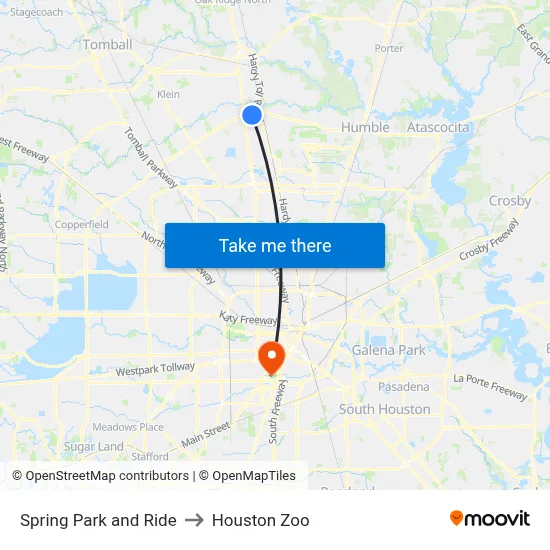 Spring Park and Ride to Houston Zoo map