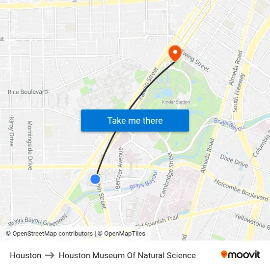 Houston to Houston Museum Of Natural Science map