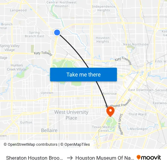 Sheraton Houston Brookhollow Hotel to Houston Museum Of Natural Science map