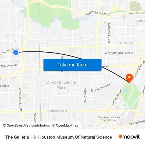 The Galleria to Houston Museum Of Natural Science map