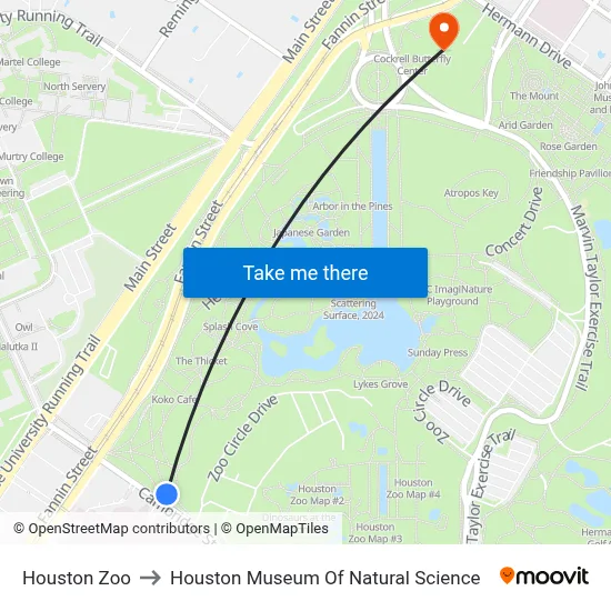 Houston Zoo to Houston Museum Of Natural Science map