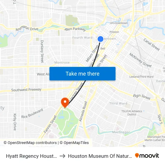 Hyatt Regency Houston Hotel to Houston Museum Of Natural Science map
