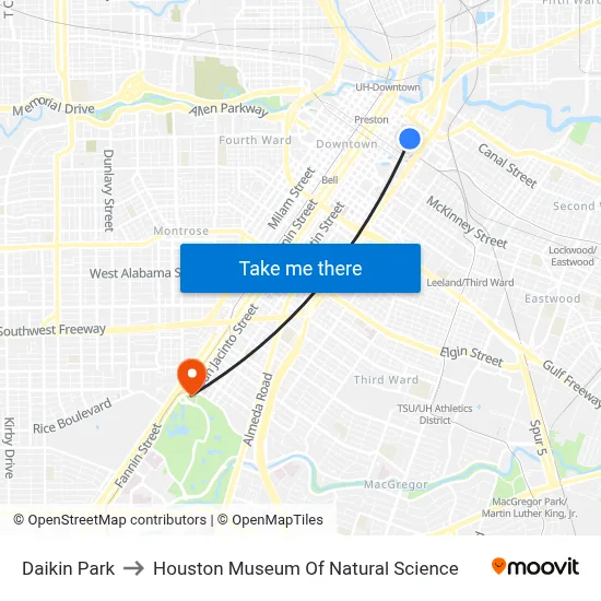 Daikin Park to Houston Museum Of Natural Science map