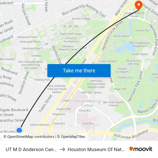 UT M D Anderson Cancer Center to Houston Museum Of Natural Science map