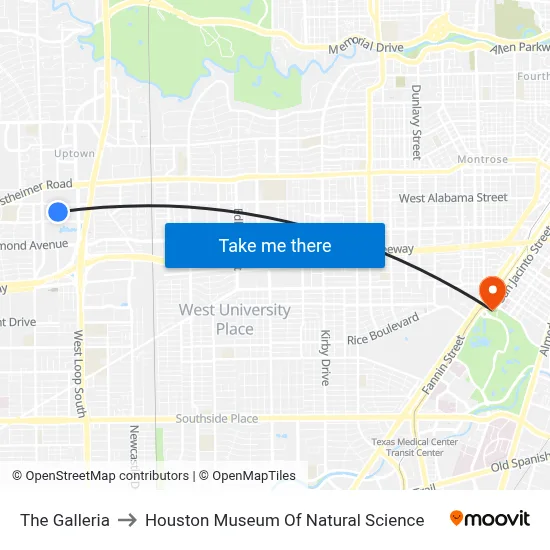 The Galleria to Houston Museum Of Natural Science map