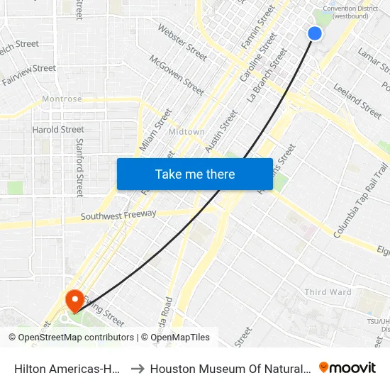 Hilton Americas-Houston to Houston Museum Of Natural Science map