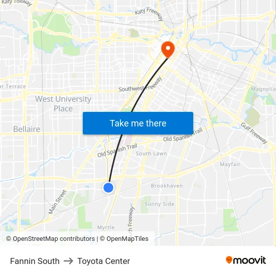 Fannin South to Toyota Center map