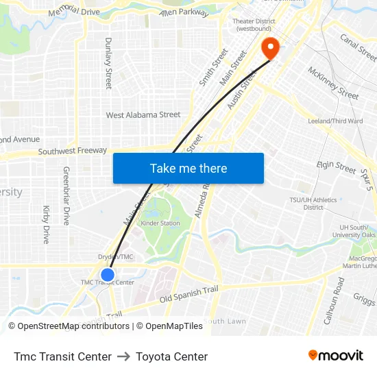 Tmc Transit Center to Toyota Center map