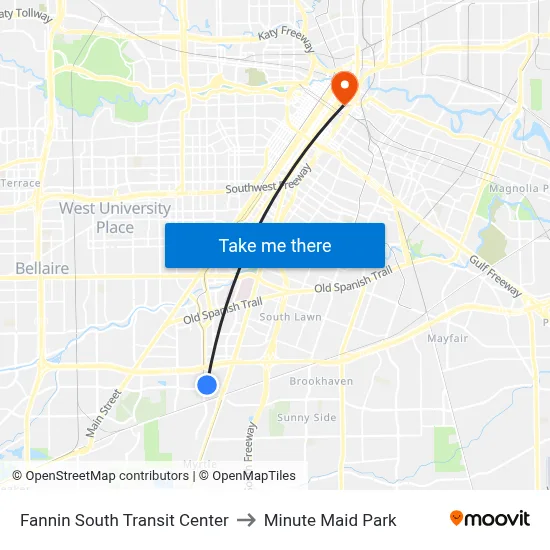 Fannin South Transit Center to Minute Maid Park map