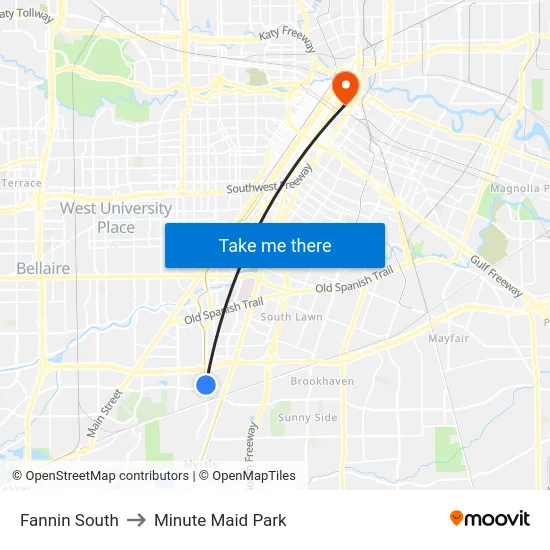 Fannin South to Minute Maid Park map