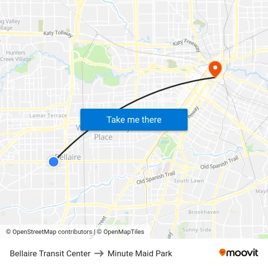 Bellaire Transit Center to Minute Maid Park map