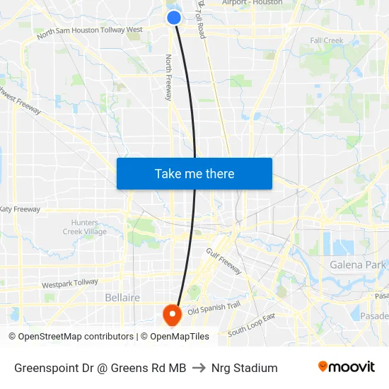 Greenspoint Dr @ Greens Rd MB to Nrg Stadium map