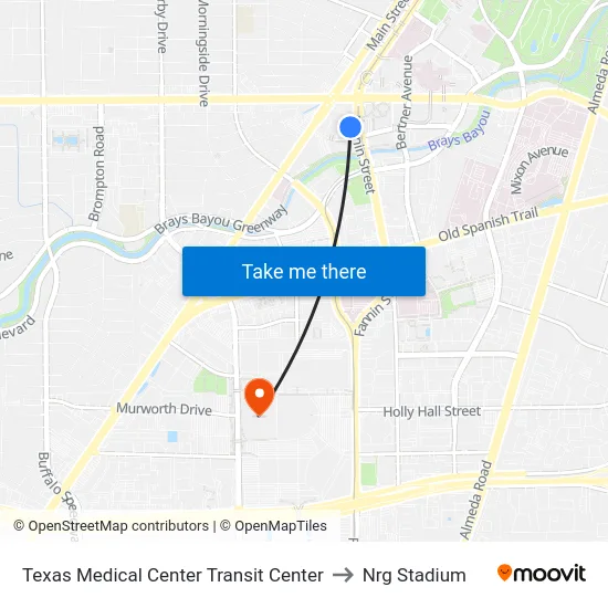 Texas Medical Center Transit Center to Nrg Stadium map