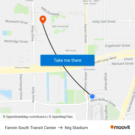 Fannin South Transit Center to Nrg Stadium map