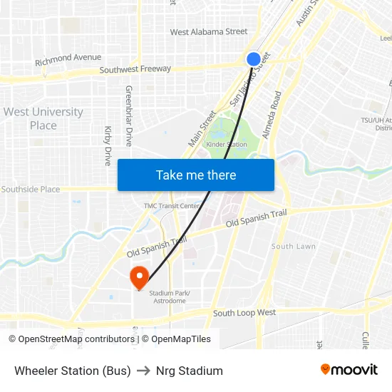 Wheeler Station (Bus) to Nrg Stadium map