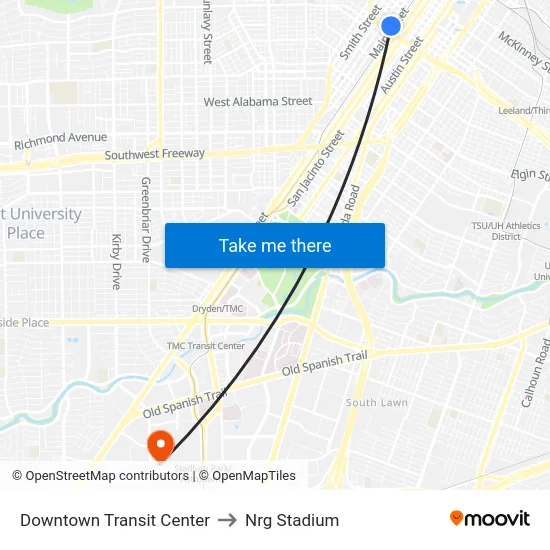 Downtown Transit Center to Nrg Stadium map