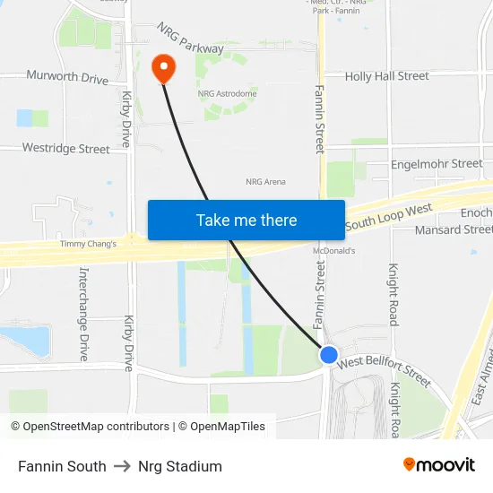 Fannin South to Nrg Stadium map