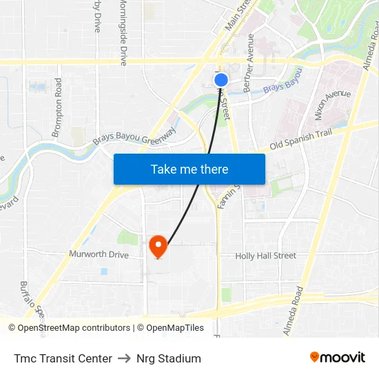 Tmc Transit Center to Nrg Stadium map