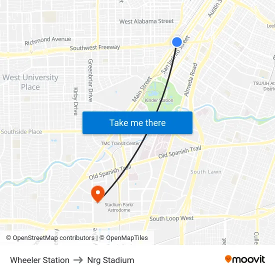 Wheeler Station to Nrg Stadium map