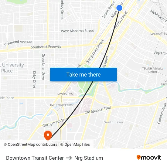Downtown Transit Center to Nrg Stadium map