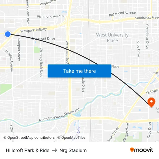 Hillcroft Park & Ride to Nrg Stadium map