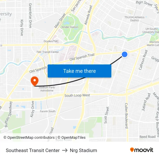 Southeast Transit Center to Nrg Stadium map