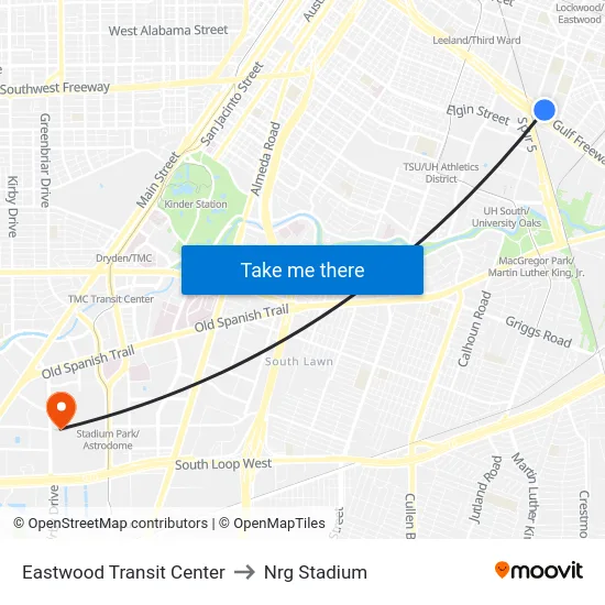 Eastwood Transit Center to Nrg Stadium map