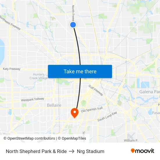 North Shepherd Park & Ride to Nrg Stadium map