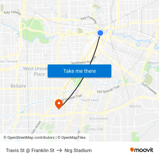 Travis St @ Franklin St to Nrg Stadium map