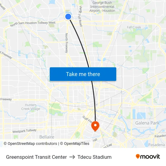 Greenspoint Tc to Tdecu Stadium map
