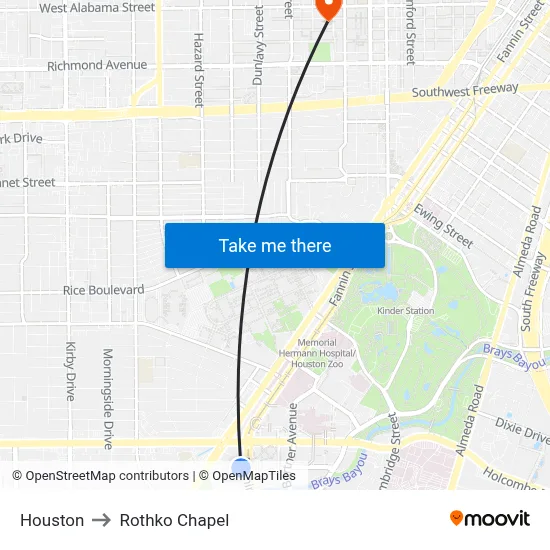 Houston to Rothko Chapel map