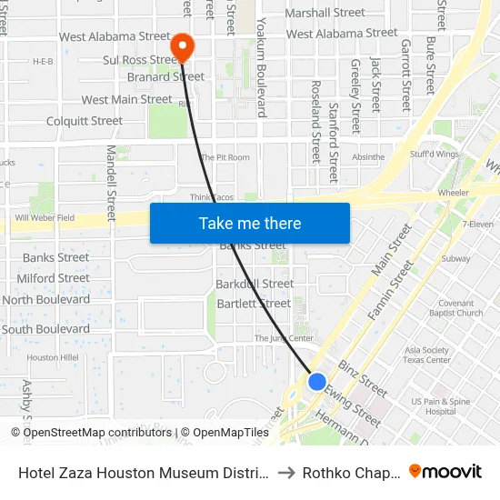 Hotel Zaza Houston Museum District to Rothko Chapel map