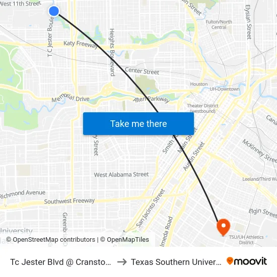 Tc Jester Blvd @ Cranston Ct to Texas Southern University map