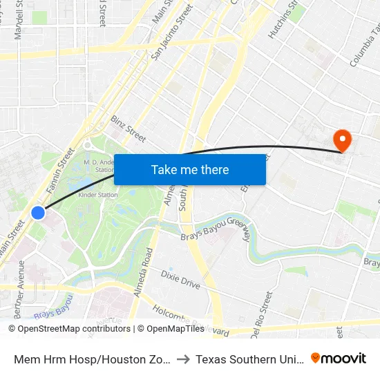 Mem Hrm Hosp/Houston Zoo Stn Nb to Texas Southern University map
