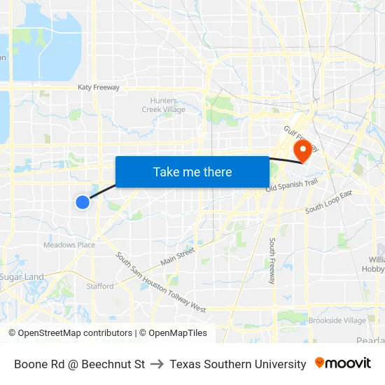 Boone Rd @ Beechnut St to Texas Southern University map
