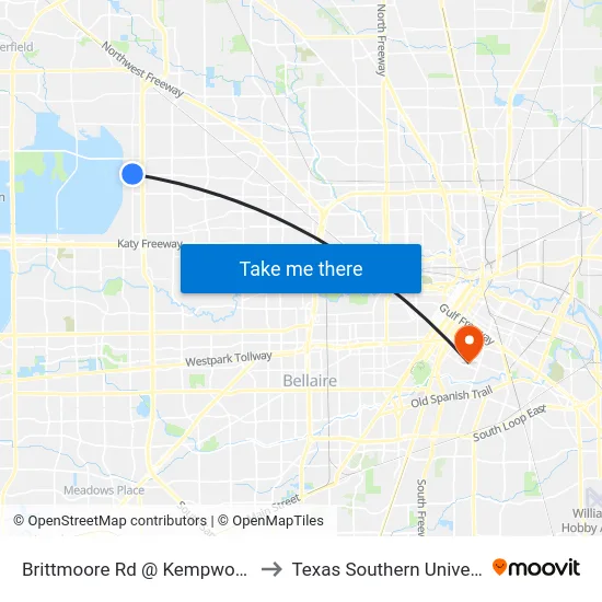 Brittmoore Rd @ Kempwood Dr to Texas Southern University map