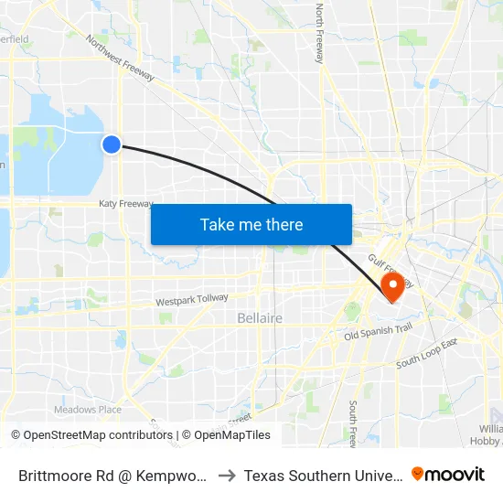 Brittmoore Rd @ Kempwood Dr to Texas Southern University map