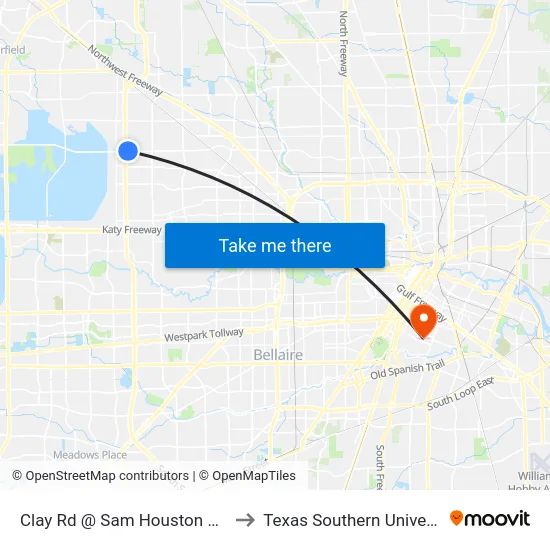 Clay Rd @ Sam Houston Pkwy to Texas Southern University map