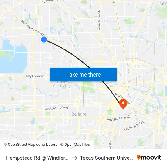 Hempstead Rd @ Windfern Rd to Texas Southern University map
