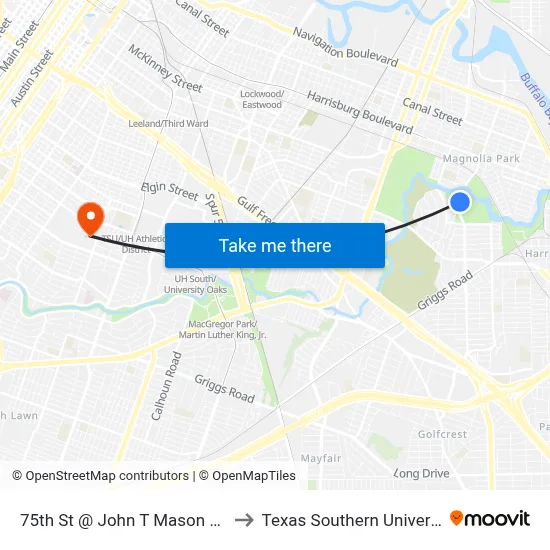 75th St @ John T Mason Park to Texas Southern University map