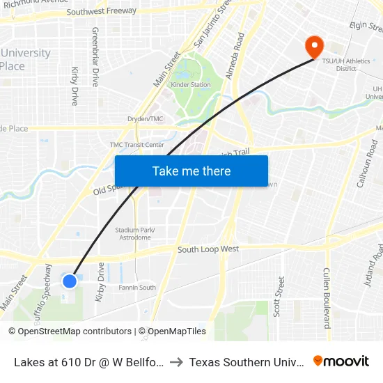 Lakes at 610 Dr @ W Bellfort Ave to Texas Southern University map