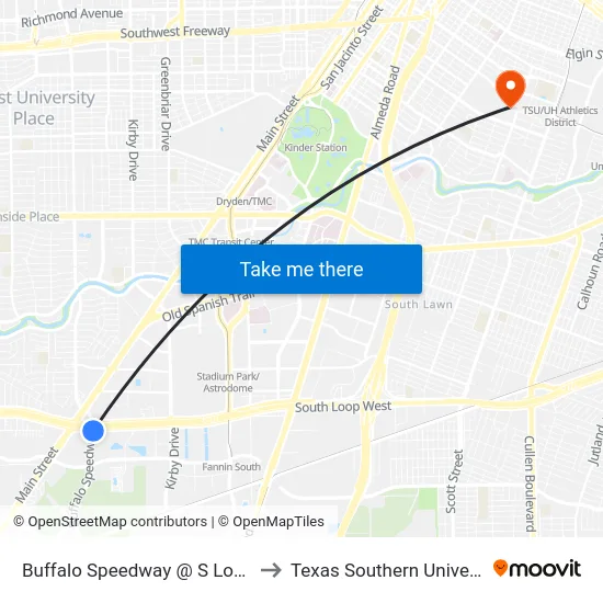 Buffalo Speedway @ S Loop W to Texas Southern University map
