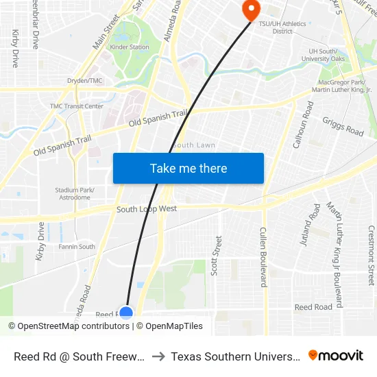 Reed Rd @ South Freeway to Texas Southern University map