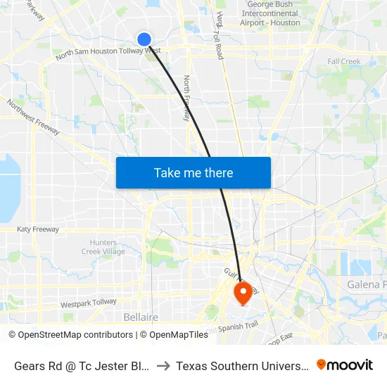 Gears Rd @ Tc Jester Blvd to Texas Southern University map