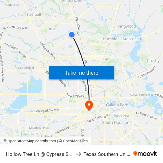 Hollow Tree Ln @ Cypress Station Dr to Texas Southern University map