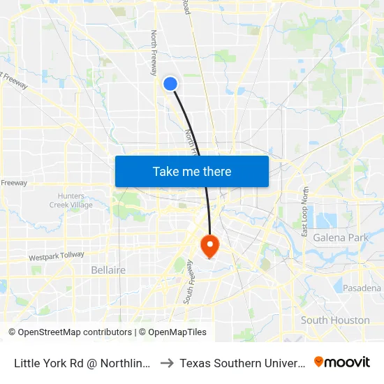 Little York Rd @ Northline Dr to Texas Southern University map