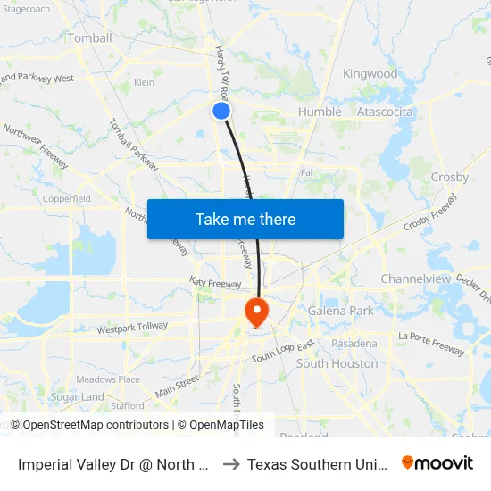 Imperial Valley Dr @ North Vista Dr to Texas Southern University map