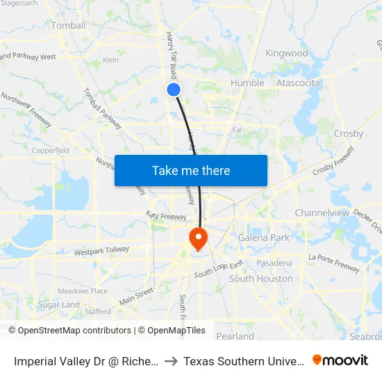 Imperial Valley Dr @ Richey Rd to Texas Southern University map