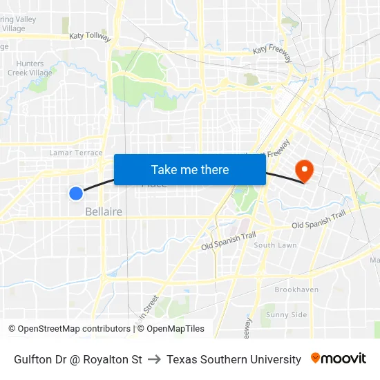 Gulfton Dr @ Royalton St to Texas Southern University map